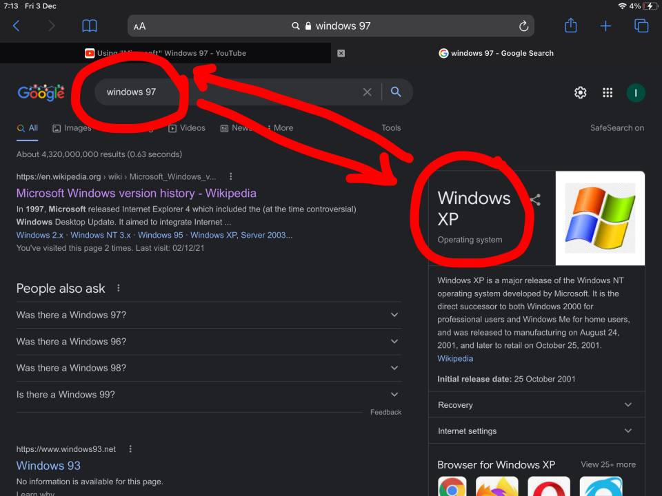 If you search windows 97, it comes up as XP by 2023 on Sketchers United
